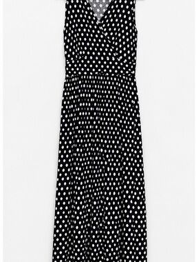 Black and White Polka Dot Sleeveless Maxi Dress